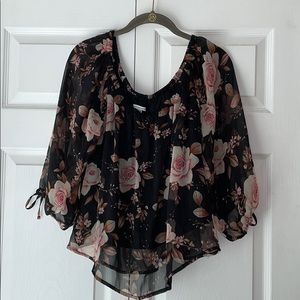 American Eagle Off-the-Shoulder Black Floral Shirt